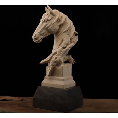 Cypress Wood Statue Success Horse Head Home Office Gifts Animal Decoration Solid Wood Crafts Home Decor