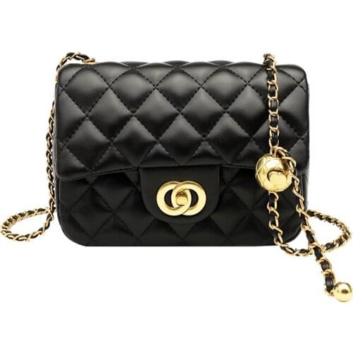 Crossbody Bags Women 2021 PU Leather Handbag and Purse Golden beads Chain Shoulder Messenger Bag Ladies Phone Pouch Bags Bolsas