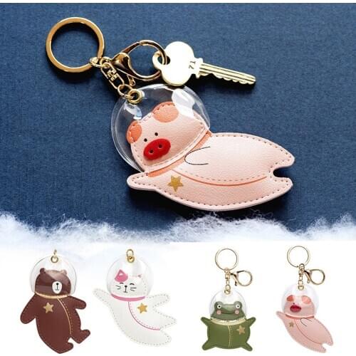 Creative King Ring Durable Astronaut Animal Cat Bear Pig Frog Bag Pendant Cute Cartoon Keychains Personality Leather Key Ring