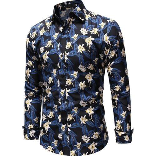 High Quality 2020 New Men Hawaiian Shirt 3D Print Flowers Shirt Fashion Casual Loose Camisa Masculina Long Sleeve Shirt Men
