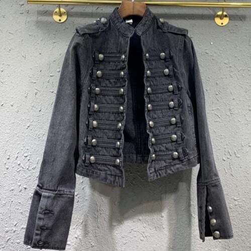 New arrival vinatge punk style denim jacket women double breasted slim short outerwear