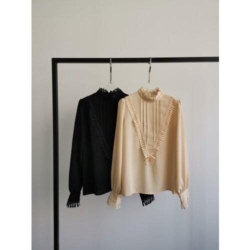 Women 2021 fashion new long-sleeved sexy lace shirt 0322