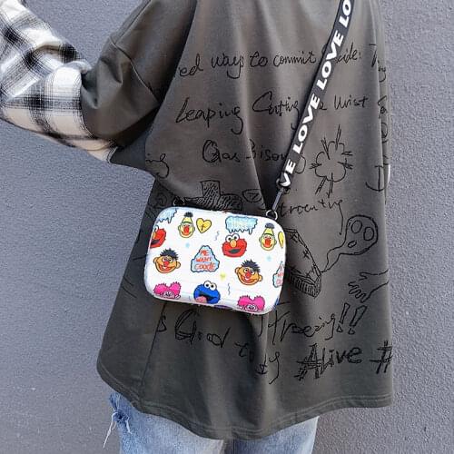 Female Fashion PU Leather Shopping Crossbody Messenger Bags Women Cute Cartoon Print Small Square Shoulder Bags