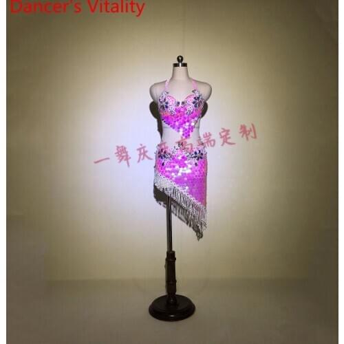 Customized Belly Dance Bead Bra Sequin Tassel Skirt Set Women Oriental Indian Drum Dance Group Competition Performance Costume