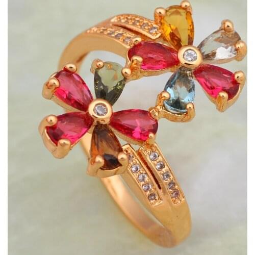 Fashion Bijoux multi gem rings for women Yellow Gold women party Ring size 6 7 8 9 AR580