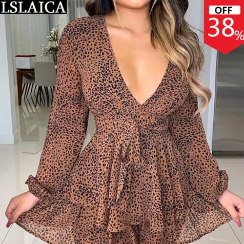 Long Sleeve Bodycon Dress Women Leopard Print A Line Deep V Neck Sexy Dress Vintage Fashion Elegant Autumn Summer Womens Clothes