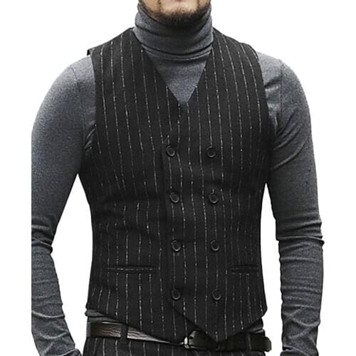 Striped Waistcoat For Men Suit Vest Formal Double Breasted Casual Slim Fit V-neck Beckham Gentlemen Vintage For Weddiing Suit