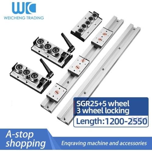 1/2PC Built-in Dual-Axis Core Linear Guide SGR25 , The Length is 1200-2550mm + 1/2/4PC SGB25-5Wheel Slider-3Wheel Locking