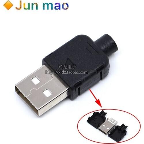 10 Sets DIY USB 2.0 Connector Plug A Type Male 4 Pin Assembly Adapter Socket Solder Type Black Plastic Shell For Data Connection