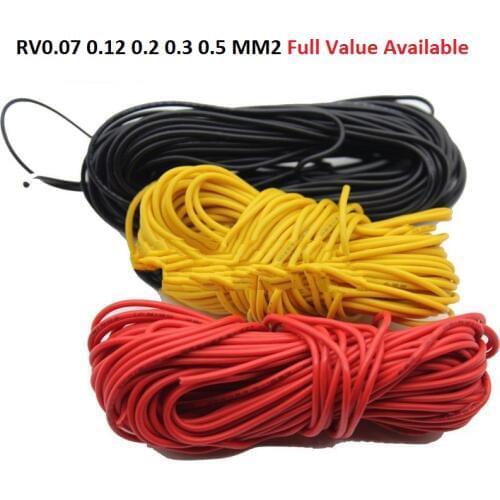 10 meter electronic cable cooper wire RV0.07 RV0.12 0.2 0.3 0.5 MM2 square and 1007 18AWG 18# 80 C 300V For PCB circuit board