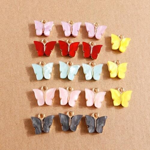 10pcs/lot 13*13mm 9 Colors Small Cute Butterfly Charms for Jewelry Making Pendants Necklaces Earrings DIY Handmade Accessories