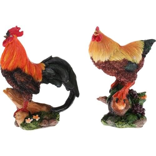 2Pcs Standing Chicken Models Resin Statue Art Craft for Collectible Ornament
