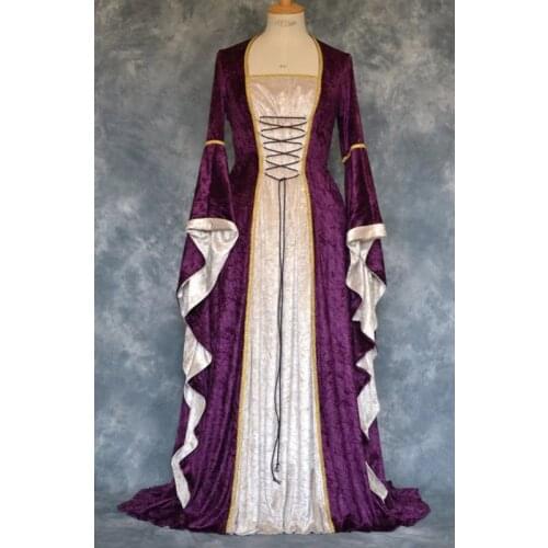 2019 Vintage Medieval Palace women Evening Party Gown Fancy Renaissance pleuche Dress Retro velvet Tailed Dress Party Costume