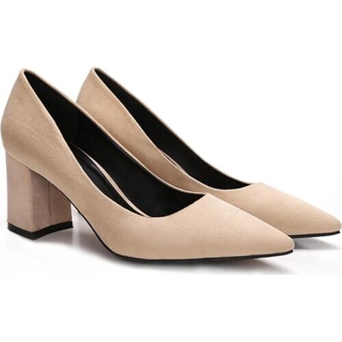 2021 Elegant Women 4cm/6cm Pencil High Heels Pumps Office Ladies Apricot Black Heels Suede Pumps Plus Size Party Prom Shoes