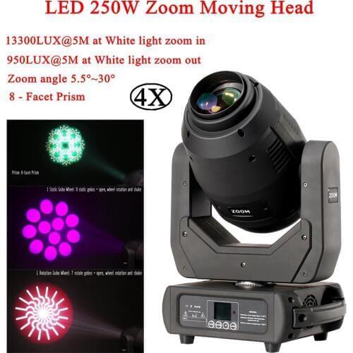 4Pcs/Lot Moving Head LED 250W Beam Spot Wash 3IN1 Stage Lighting Professional DMX512 For Disco DJ Music Party KTV Nightclub