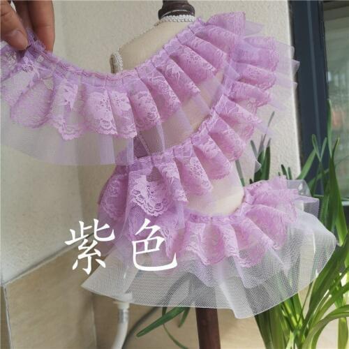 5Yard/lot 8cm 2layer 7colors Baby ruffle mesh+lace trim basic style fold lace baby doll baby clothes home garden lace X507