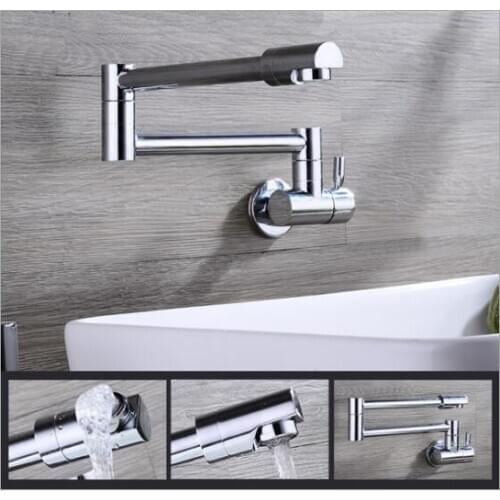 Free shipping high quality 360 degree brass foldable wall mounted chrome single lever kitchen faucet sink basin faucet tap mixer