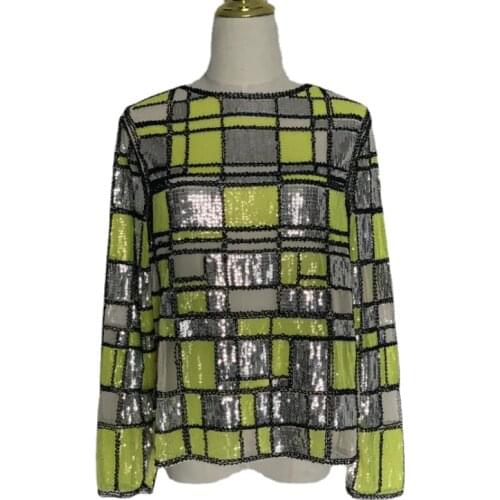 Bling Bling Shiny Women Sequins T-shirts Lady Sexy Hollow Out Shiny T-shirts Woman Sexy Night Club Sequined Tops