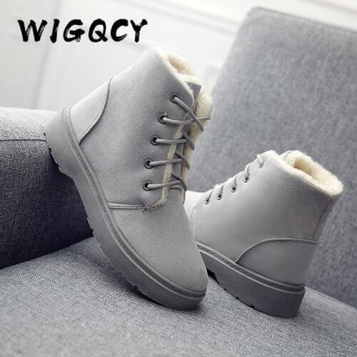 Snow boots New warm fur plush Insole women winter boots square heels flock ankle boots women shoes lace-up winter shoes woman