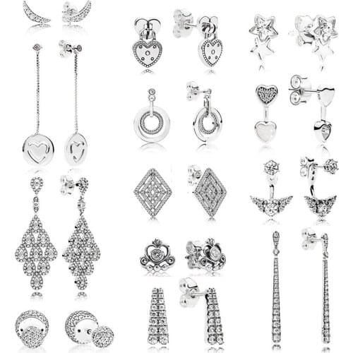 CHAMSS 100% 925 Sterling Silver 1:1 Genuine Smile Long Stud Earrings Heart Star Geometric Lamination Charm Ear