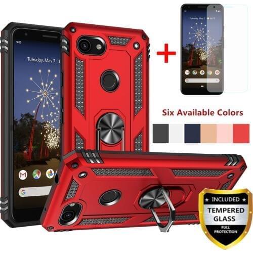 For Googole Pixel 3a/3a XL Case Dual Layer Military Armor Adsorption Case Magnetic Ring Stand Shockproof Hard Back Cover