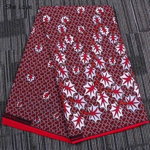 Chzimade 1Yard African 100% Polyester Real Wax Print Fabric Maple Leaves Printed Fabric For Party Dress Making Accessories