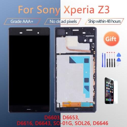 For Sony Xperia Z3 D6603 D6653 D6616 D6643 SO-01G D6633 D6683 LCD screen assembly with front case touch glass,With repair parts