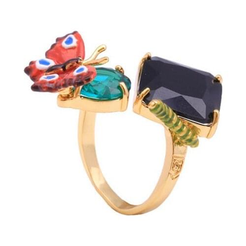 European and American New Fashion Personality Temperament Simple Jewelry Female Skull Series Enamel Glaze Butterfly Open Ring