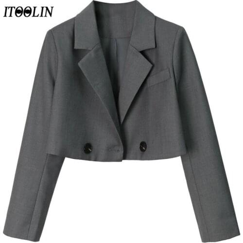 ITOOLIN Solid Feminine Coat Female Short Blazer Elegant Slim Official Ladies Jackets Woman Tailor With Buttons Autumn 2021