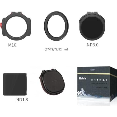 Optical Glass 100mm M10 Long Exposure Neutral Density Filter Kit, Holder + ND1000 + ND64 + 67/72/77/82mm Ring + Cap