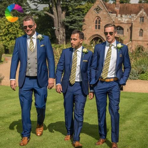 Royal Blue Wedding Men Suits Groom Wear Terno Tuxedos 2Pieces(Jacket+Pants) Slim Fit Groomsman Prom Suits Costume Homme Best Man