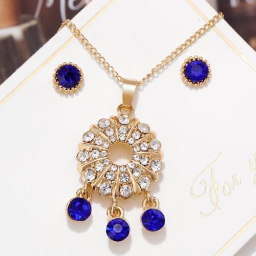 Fashion Colorful Shiny Rhinestones Necklace Earrings Women Jewelry Set Elegant Luxury Design New Wedding Bridal Jewelry Set