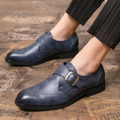 Mens Oxford Causal Leather Shoes Men Slip On Formal Business Loafers Male Monk Strap Shoes Fashion Dress Shoes Plus Size 47 48