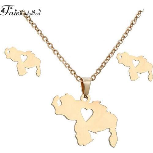 Fairladyhood Heart Sweater Chain Necklace and Cute Heart Earrings Custom Stainless Steel Jewelry Set