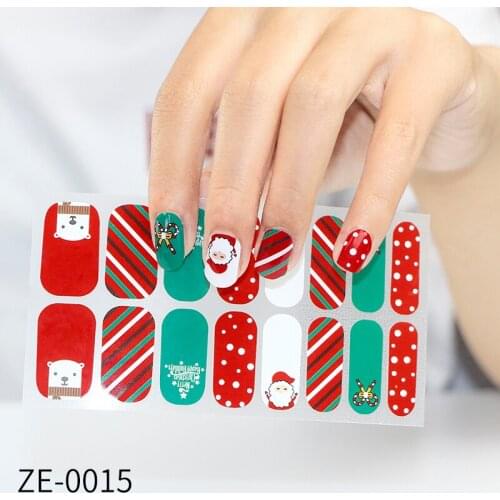 16tips/sheet Christmas Flower Nail Sticker Tips Sticker Full Covering Environmentally Friendly Tape DIY Nail Art Decoration