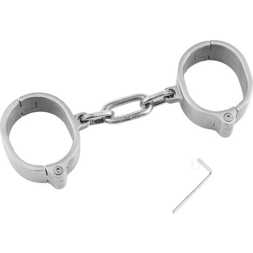 CamaTech Stainless Steel Handcuffs Lockable Slave Shackles with Chain Metal Wrist Ankle Cuff BDSM Bondage Restraints Adult Games