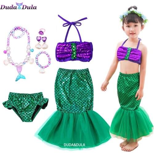 Girls Little Mermaid Dress Up Outfit Kids Halloween Princess Costume Children Ariel Party Clothes for Carnival Fancy Swimsuit