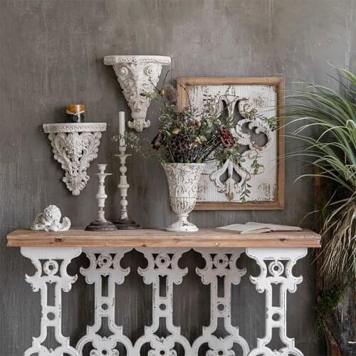 French Retro White Old Embossed Wall Porch Shelf Decor Wall Hanging Accessories For Home Living Room Background Wall Ornaments