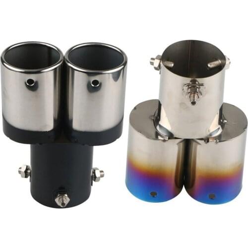 New Universal Dual Outlet Car Exhaust Tip Stainless Steel Slant Rolled Edge Auto Muffler Silencer Black+Silver Car Accessory