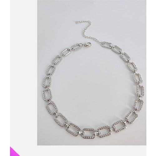 Wholesale 10 Rectangle inlaid rhinestone necklace ladies girl shiny fashion jewelry gift 2021 new sexy clavicle chain
