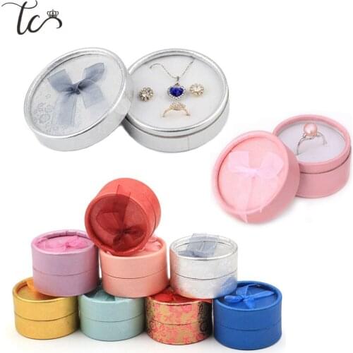 Jewelry Display Box Cardboard Necklace Earrings Ring Box Round Packaging Gift Box with Sponge Ribbon Wholesales 12/24pcs/Lot