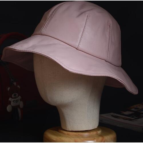 Womens Ladies Genuine leather Pink Sunbonnet Fedoras Fishing Hat Bucket Hats Cloche Hat Newsboy Caps/Hats