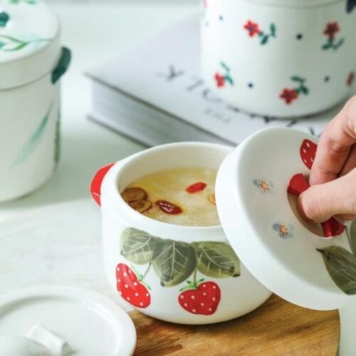 Nordic Ceramic Tableware Soup Cup With Lid Double Ear Cover Cup Steamed Home Soup Bowl Hotel Restaurant Bowl