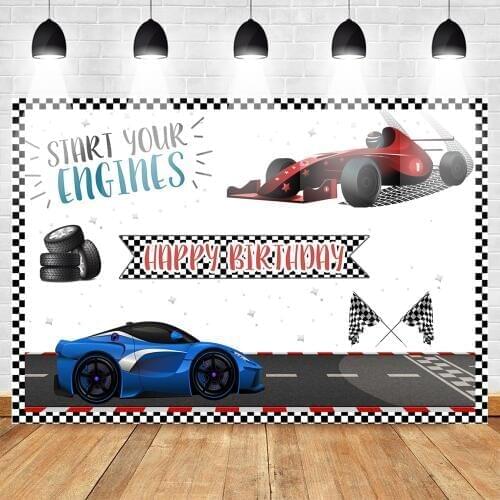 Racing Car Theme Birthday Photo Background Birthday Party Background for Children Flag Wheel Party Backdrops for Photo Studio