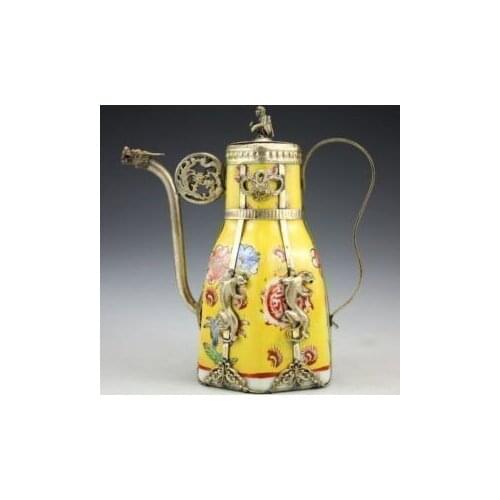 Tibet silver porcelain teapot Metal CHINESE GRAFT TIBET SILVER PORCELAIN MONKEY TEA POT pot tools wedding Decoration Brass