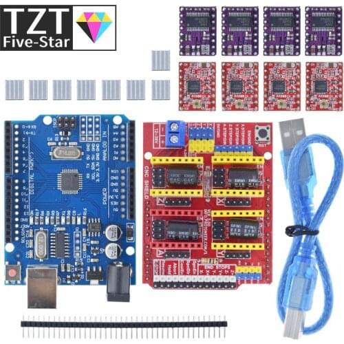 TZT cnc shield V3 engraving machine 3D Printe+ 4pcs DRV8825 driver expansion board for Arduino + UNO R3 with USB cable