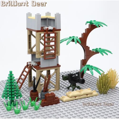 Military WW2 Sentry Box with Artillery Guns Sandbag Army MOC Accessories Compatible Swat Team Police Building Blocks Toys