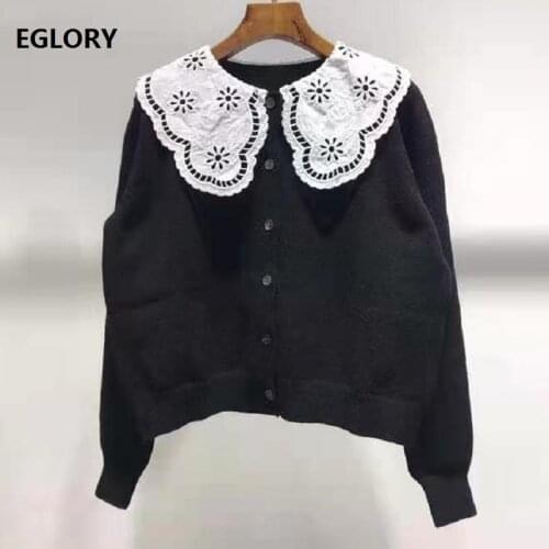 2021 Spring Fashion Cardigans Coats High Quality Women White Turn-down Collar Long Sleeve Casual Black Cardigans Sweaters Ladies
