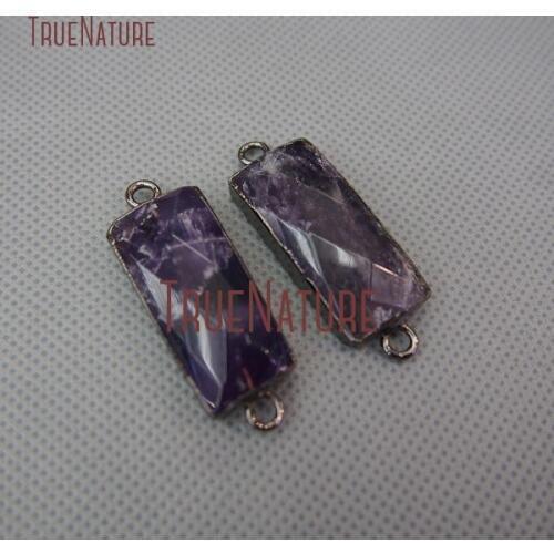 10Pcs Discount Gun Black Plated Faceted Rectangle Double Bail Pendant Dog Teeth Amethysts Connector Approx 35x12mm PC390