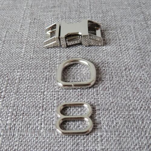 100Sets 10mm Webbing Cat Collar Metal Buckle Belt Slider Loop Clip Hook D Ring Clasp For Dog Pet Harness DIY Accessory Hardware